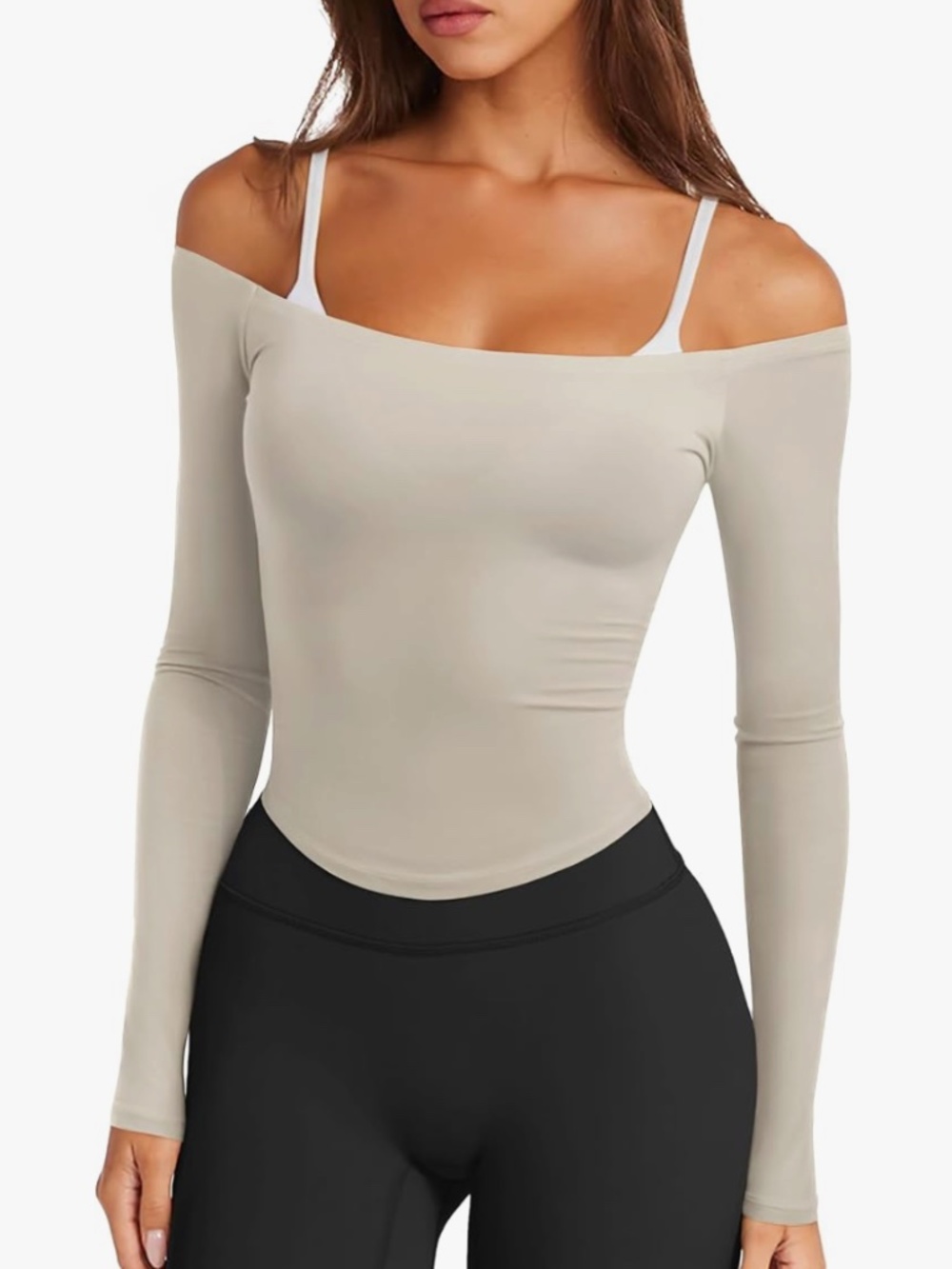 Womens Sexy Off The Shoulder Long Sleeve Strapless Workout Crop Top